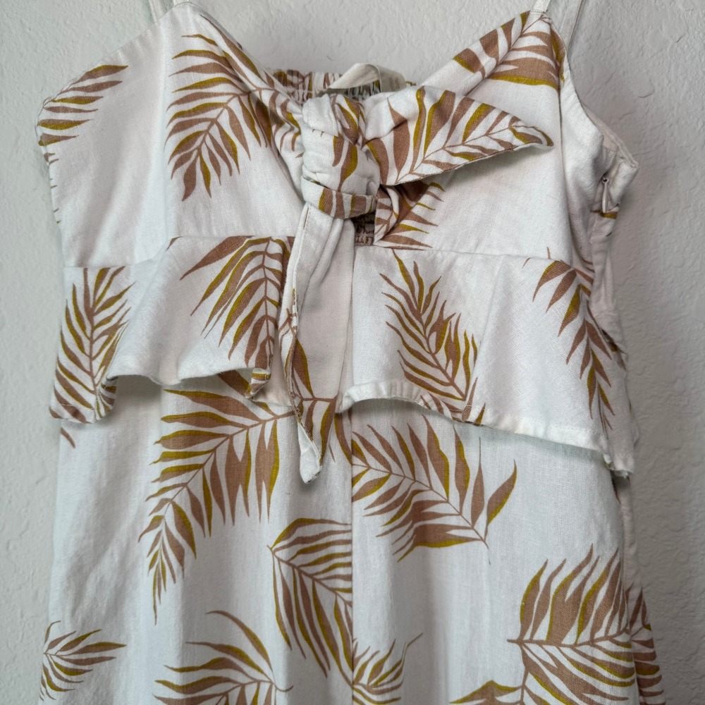 Billabong Womens Size S White Tropical Palm Print Linen Blend Wide Leg Jumpsuit - Picture 2 of 16